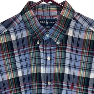 Ralph Lauren Blake Mens XL Blue Plaid Short Sleeve Button Down Shirt Cotton